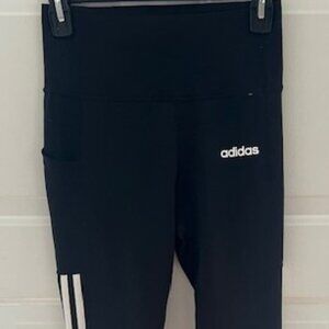 Adidas Women's Small Black Stretch Full Length Climalite White Stripe Leggings